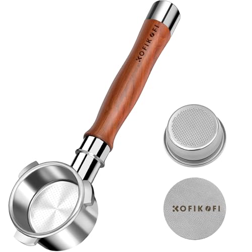 KOFIKOFI 54mm Bottomless Portafilter 3 Ears Premium Rosewood Handle Naked Portafilter with Puck Screen and Filter Basket Compatible with Breville Sage Barista Express Series 500-880 Duo Temp pro