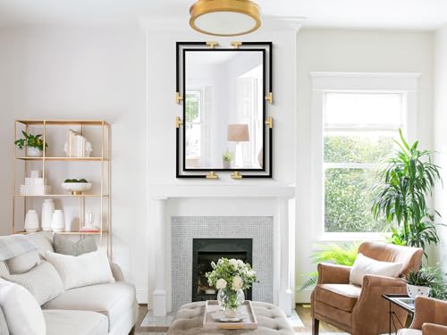 Image of Large Bathroom Mirror, 40 inch x 28 inch Decorative Wall Mirror with Black and Gold Metal Frame for Bedroom, Living Room, Horizontal /Vertical