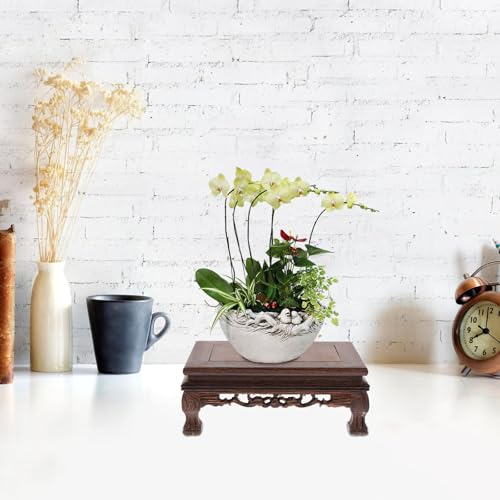Pot de fleur plastique marron : base de rangement et support stable rétro TIDTALEO - 5