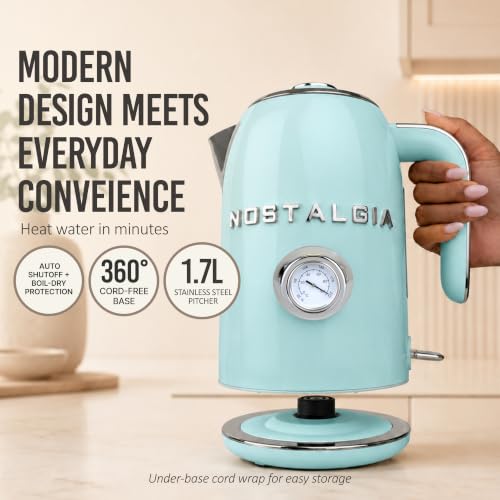Nostalgia Retro Electric Kettle,1.7L Enamel-Coated Stainless Steel - Aqua - image 2