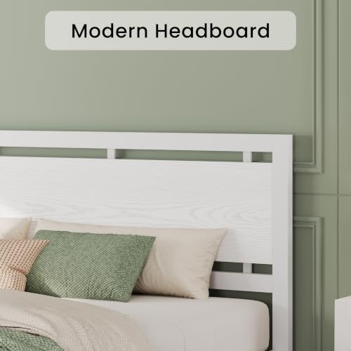 Image of LIKIMIO King Bed Frame with Headboard and Footboard, Metal Strong Supports, Easy Assembly, Noise-Free, No Box Spring Needed, White