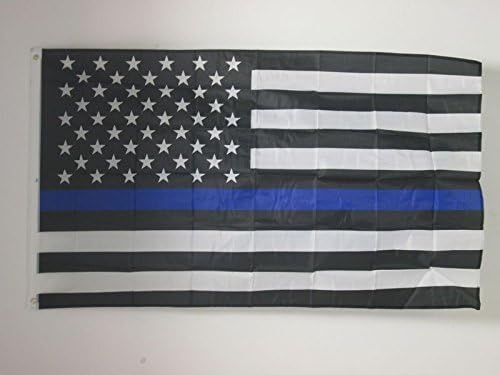 AZ FLAG, Thin Blue Line American Flag, 3x5 Ft, Light Polyester United States Police Banner with Two Brass Eyelets