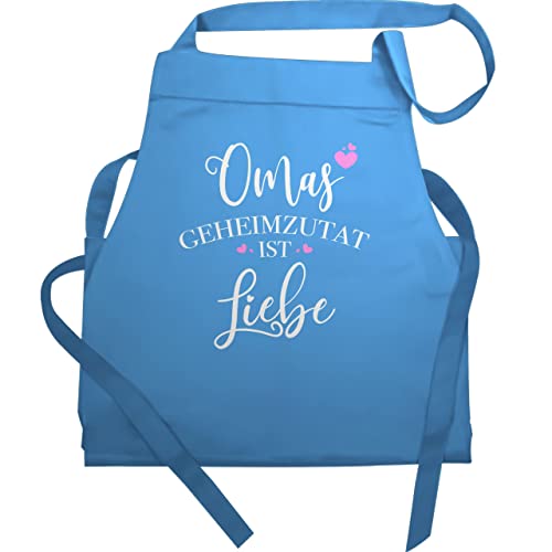 Shirtracer Schürze - Oma Erwachsene - Omas Geheimzutat ist Liebe - Geschenk Omi Weihnachten Geburtstag - 60x87 - Hellblau - kochschürze für weimachtsgeschenke geheimrezept küchenschürze ideen