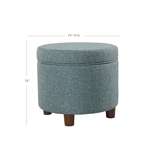 Image of Homepop Home Decor | Upholstered Round Storage Ottoman | Ottoman with Storage for Living Room & Bedroom, Teal Tweed Large