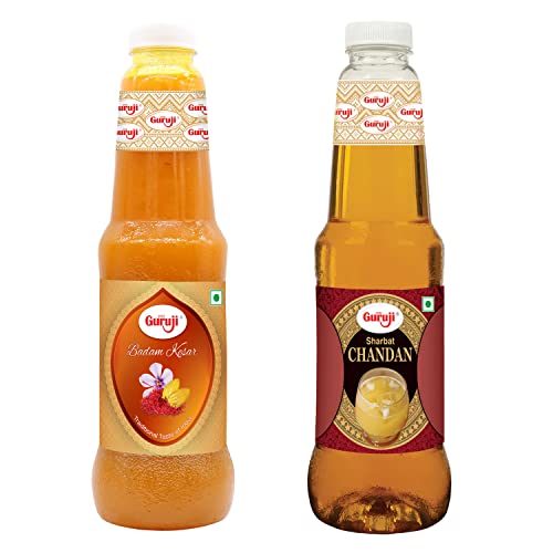 Image of Shree Guruji Badam Kesar Dry Fruit Sharbat & Chandan Sharbat Combo Pack Milk Beverage Instant Syrup Refreshing Drink for Summer (1 Litre)