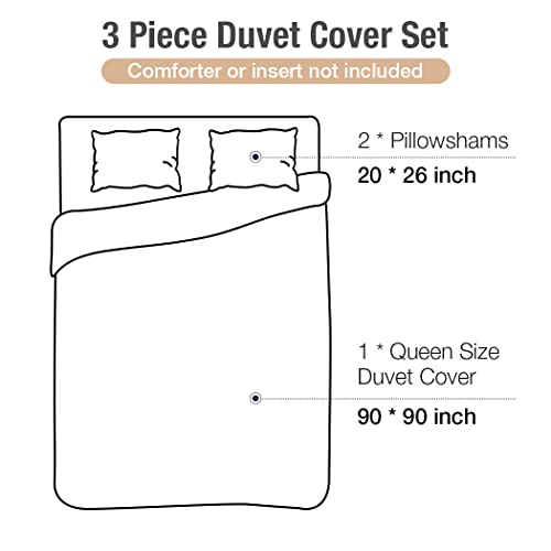 Image of Lekesky Boho Queen Size Duvet Cover Set, Boho Blue Retro Comforter Cover Queen Size Floral Striped Printed, Luxury Soft Microfiber Bedding Set with Zipper Ties