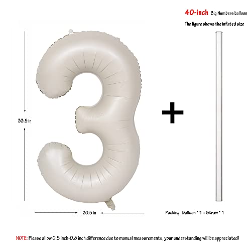 Image of 40 In Large Big Number Balloons 3 Creamy White Helium Foil Mylar Balloon