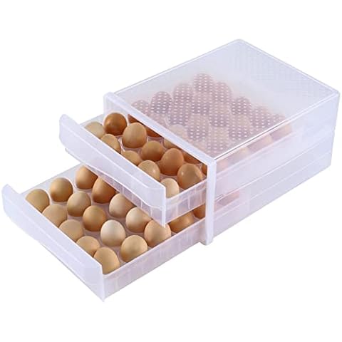 Cq acrylic Reusable Plastic clear Egg Carton,double layer Stackable egg storage bin can be placed 60 egg for refrigerator,kitchen countertops,Pack of1 Cover