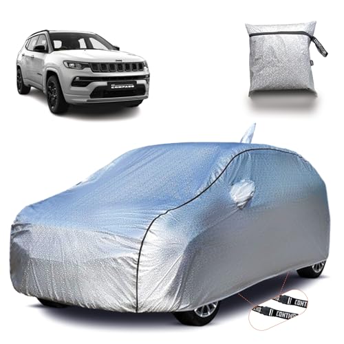 Image of Continental [SilverGuard] Dual Belts Extra Protection Jeep Compass Car Cover (2017-2026) Build with Triple Stitched, Waterproof & Dustproof Car Cover for Jeep Compass (Metallic Silver)