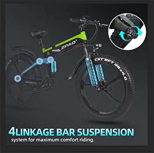 Zpao Electric Bike Adults 1000W Magnesium Alloy Integrated Wheelmotor 48V 14Ah Lithium Ion Battery Removable 26 Inch 25Mph Shimano 7-Speed Ul Certification (Battery Included),Zp1000 #TOP3