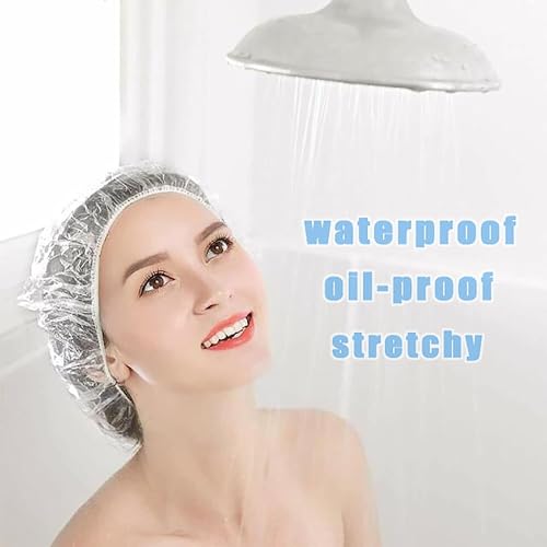 Image of Shower Cap (Pack Of 100) - Reusable Waterproof Bath Cap for Women and Men - Premium Quality | Hair Bath Caps for Bathroom | Hotel | Spa | Hair Salon & Haircare | Home Use | Portable Travel
