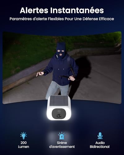 Image of ieGeek 2K 3MP Camera Surveillance WiFi Exterieure sans Fil, 15m Vision Nocturne en Couleur Camera Solaire avec Panneau Solaire, Detection Humaine PIR, Audio Bidirectionnel, Alarme Sonore et Lumineuse