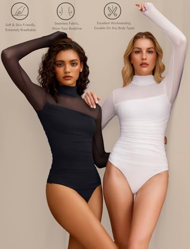 Avidlove Women Long Sleeve Bodysuit Turtle Neck Shapewear Body Suits Mesh One Piece Leotard Shirt Going Out Tops Fall Outfits3