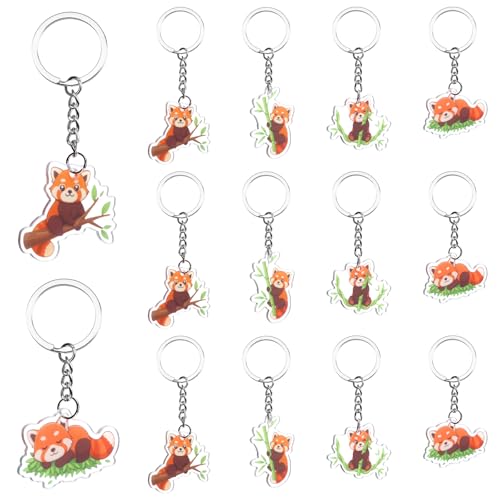 Serencatcher 12pcs Red Panda Keychains Red Panda Party Favours Double-Sided Acrylic Keyring Pack 4 Designs for Animal Theme Birthday Baby Shower Party Supplies Gifts