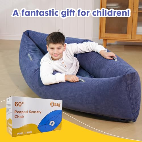 Image of Bmag Sensory Chair for Kids, Inflatable Peapod Canoe with Neck Pillow, 60 inch Sensory Pod Seating ADHD Toy Gift for Autistic Children, Includes Electric Air Pump, Dark Blue