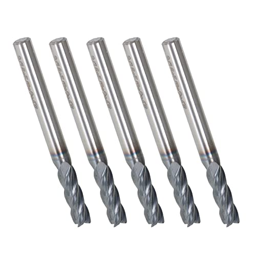 Image of findmall 5Pcs 4 Flute 3 /16 Inch x 5 /8 Inch Helix Carbide End Mill with Tialn Coated Fit for Aluminum Cut Non-Ferrous Metal Upcut CNC Spiral Router Bit