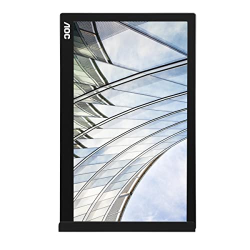 Image of AOC I1601C 15.6 inch USB-C Powered Portable Monitor, IPS Full HD 1920x1080, SmartCover, Carrying Case, AutoPivot (for Devices w /USB-C DP Alt Mode only),Black