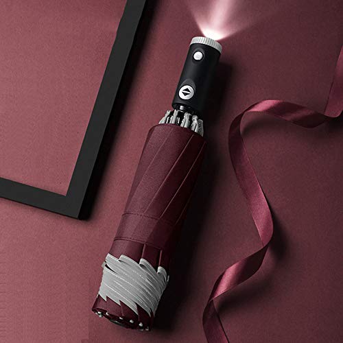 Preisvergleich Produktbild 12 Rippen LED-Beleuchtung Winddichter, automatisch klappbarer, umgekehrter Regenschirm mit reflektierendem Sicherheitsstreifen, One Click Open & Close (rot)