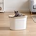 IRIS USA Cat Litter Box, Large Top Entry with Litter Catching Lid and Scoop, Dog Proof, Enclosed Cat Litter Box, White/Beige