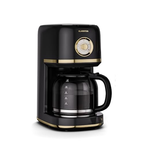 KLARSTEIN Cafetera de filtro Victoria – Cafetera de diseño retro, 1,5 l para hasta 12 tazas, función de mantenimiento del calor, sistema antigoteo, apagado automático