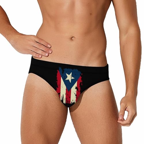 Vintage Distressed Puerto Rico Flag Funny Swim Briefs for Men Bikini Swimsuit Low Rise Short Surfing Briefs Swimwear