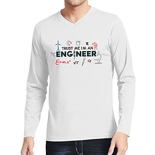 Image of Men's Regular Fit I Am Engineer Cotton Printed V Neck Full Sleeves Black & White T Shirt. Trending, Trendy,Pootlu, College Tshirts