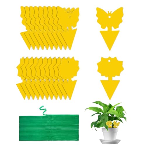 ZEACCT 20 Piezas de Capturador para Insectos de Plantas en Interiores y Exteriores, Trampas Adhesivas para Moucherons Des Champignons con 20 Cables, Papel Mosca para Moscas