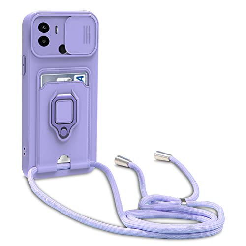 yanasuo Protección de Cámara Funda Compatible con Xiaomi Redmi A1, con Anillo Soporte, Ajustable Collar Correa de Cuello Cordón Carcasa de Silicona-Púrpura
