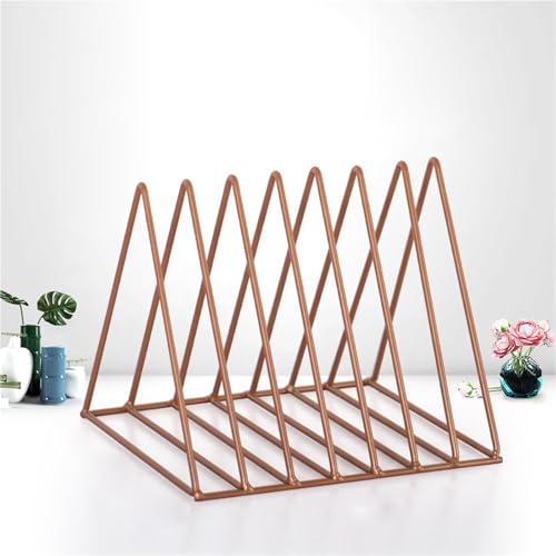 Estantería de vinilos rosa con estructura metálica triangular de 7 secciones 2