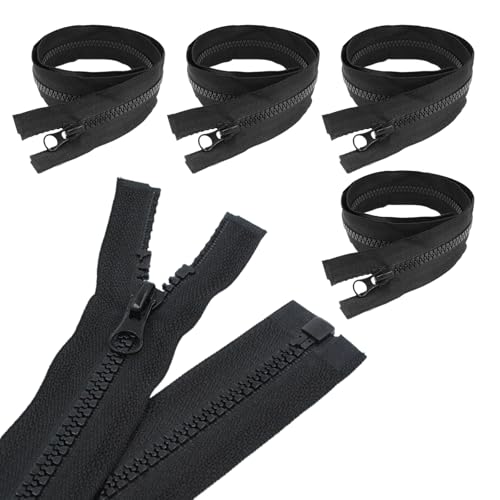 4 Piezas Cremalleras para Chaquetas 70cm Cremallera para Chaqueta #5,Universal Reutilizable Desmontable Duradero Autocierre para Chaquetas, Pantalon, Bolso, Vaqueros, Abrigo, Mochilas, Negro