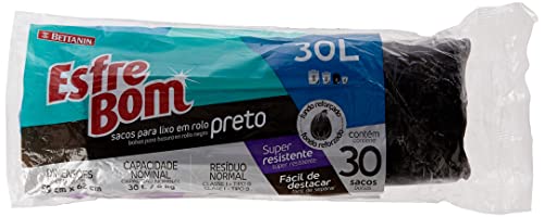 Saco para Lixo Preto, Rolo com 30 sacos de 30 Litros/ 6Kg, Esfrebom., EsfreBom, Preto