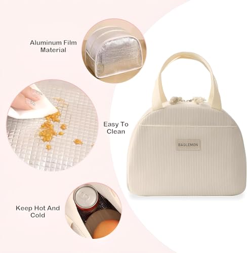 Image of SVH Insulated Lunch Bag with Thermal Lining, Reusable Leak-Resistant Lunch Tote with Front Pocket, Durable Zipper & Carry Handles for Office, School, Picnic & Travel (Corduroy Beige)