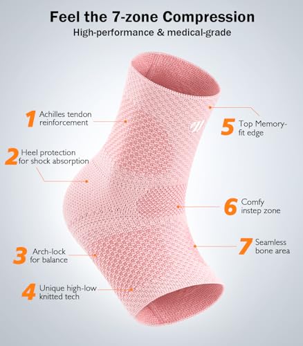 Image of Flat Knitting Ankle Brace for Women&Men, 7-Zone Dynamic Compression Sleeve w /Flex Strap,Foot Support for Sports, Sprained Ankle, Achilles Tendonitis, Plantar Fasciitis Relief(Pack of1) L,Pink