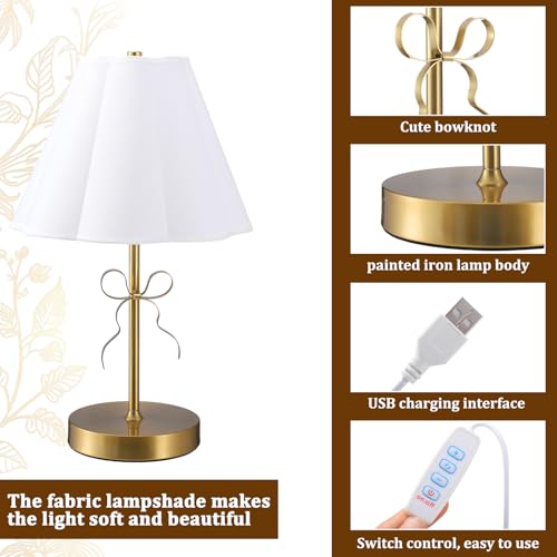 Image of Gold Bow Table Lamp for Girls Room 16 Inch Large Coquette Bow Table Lamp with Scalloped Fabric Shade Modern Decorative Desk Light for Nightstand Living Room Nursery Bedroom
