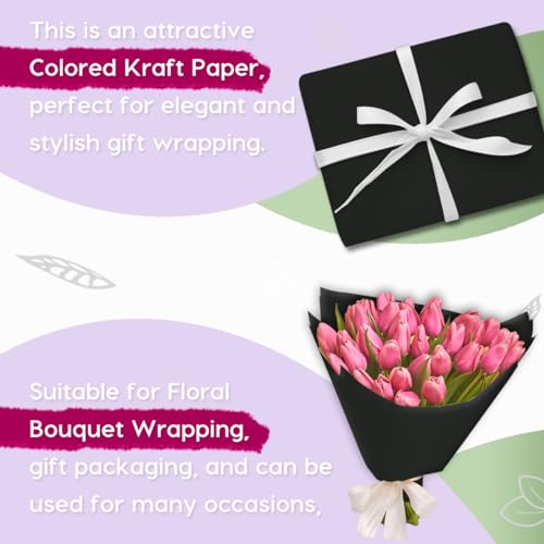 SMART&CASUAL 48" x 2,520" (210') Black Kraft Craft Paper Roll for Gift Wrapping Bulletin Board Bouquet Flower Kids Art Packing Parcel Table Covering 80GSM 55LB (Black, 48" x 210')