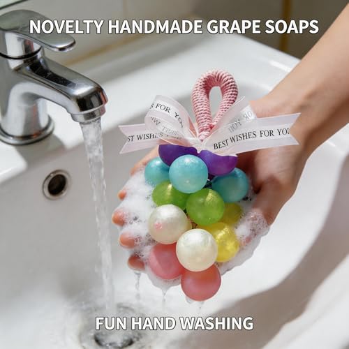 Image of Colorful Grape Soap on Rope Cute Shaped Handwashing Grapes Soap Bar, Novelty Hanging Fruit Soap for Bathroom Decor,Fun Gift Handmade Soap