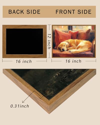Image of ARPEOTCY Vintage Framed Canvas Wall Art, 12x16inch, Farmhouse Sleeping Dog Wall Decor, Animal Art Prints Home Decorations, Labrador Paintings for Living Room Bedroom Office Decor