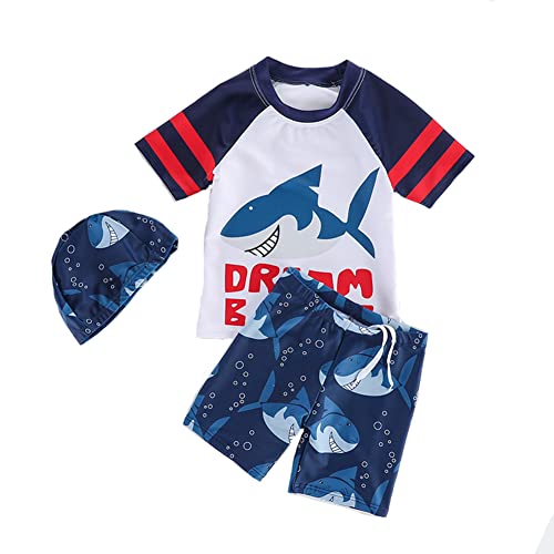 MMBABY Kinder Jungen Badeanzug Bademode Schwimmbekleidung Uv-Schutz Dinosaurier Bade-Set mit Hut (L(95-105CM)-8T, Kurzarm)