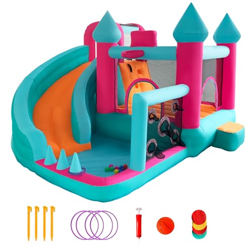 CATCHLUCK Inflatable Bouncy Castle with Inflatable Equipment, Slide, Children's Bouncy Castle with Trampoline, Basketball Hoop, Ball Pool, for Indoor and Outdoor Use, 400 x 332 x 426 cm CATCHLUCK Inflatable Bouncy Castle with Inflatable Equipment, Slide, Children's Bouncy Castle with Trampoline, Basketball Hoop, Ball Pool, for Indoor and Outdoor Use, 400 x 332 x 426 cm