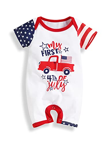 Image of bilison My First 4th of July Infant Baby Boy Romper USA Flag Shirt Sleeveless Romper Independence Day Jumpsuit