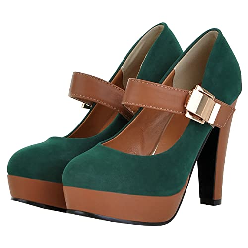 Trendenzy Women's Round Toe Platform Pumps Chunky High Heel Dress Shoes