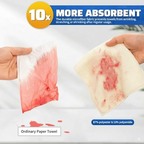 Image of Showstopper Microfiber Cleaning Cloth Roll, Reusable Tear Away Microfiber Towels,Washable, Ultra Absorbent, Rags Cleaning, Dishcloths, Cleaning Cloth for Car, Home or Kitchen. (Cream, 25cm X 25cm)