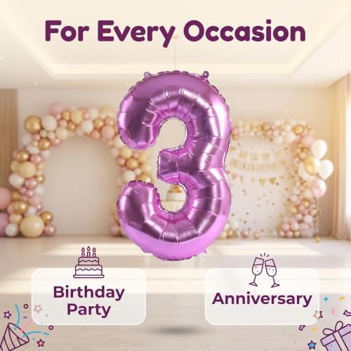 Image of YPSelected 32 Inch Large Foil Helium Number Balloon Birthday Wedding Party 0-9 (Pink, 3)