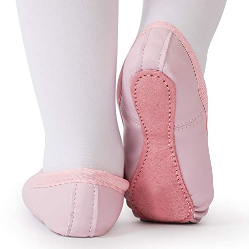 Image of Toddler Ballet Shoes for Girls Baby Ballet Slippers Leather Ballerina Flats | Full Sole Kids Dance Shoes