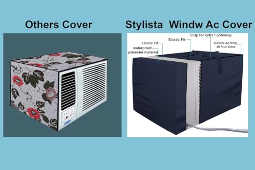 Image of Stylista Polyester Window ac Cover Suitable for O-General 1.5 Ton AXGB18BBAA-B, Blue Color Elastic fit Cover for Front and Rear of Window Ac