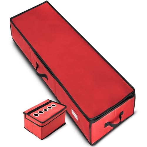 Image of Hearth & Harbor Wrapping Paper Storage Container - Christmas Storage Bag with Ribbon Dispenser and Interior Pockets - Gift Wrap Organizer Fits Up to 26 Rolls of 40 inch Length, Red
