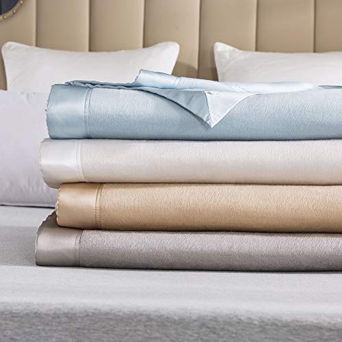 Ep Mode Luxury Mulberry Silk Blanket With Silk Charmeuse Border (Rugby Tan, Queen 88" X 88") #TOP4