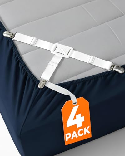 Bed Sheet Holders - Adjustable Elastic Fasteners with Metal Clips