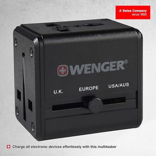 Image of Wenger Universal Travel Adapter with USB Charger for Global Travel, Black, Blend of Style & Function, Swiss Designed (604559)