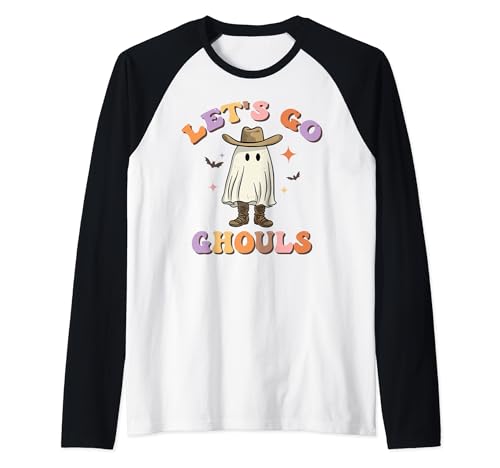 Let's Go Ghouls Disfraz de fantasma perezoso de Halloween retro Groovy Camiseta Manga Raglan